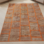 Amber Grid Patchwork Rug – Handmade Modern Red & Orange Carpet