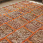 Amber Grid Patchwork Rug – Handmade Modern Red & Orange Carpet