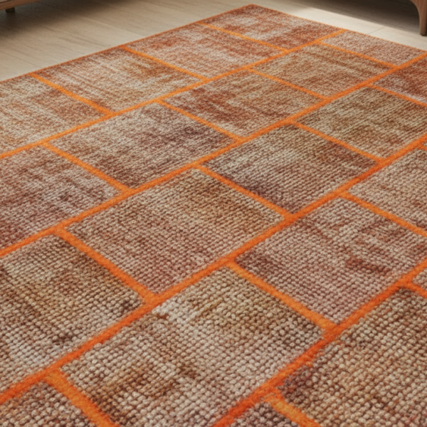 Amber Grid Patchwork Rug – Handmade Modern Red & Orange Carpet