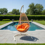 Orange Single-Seat Rattan Hanging Swing Chair for Patio & Outdoor