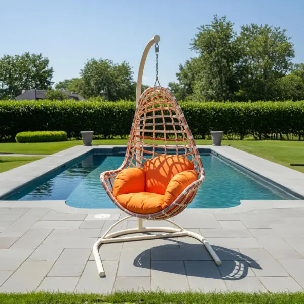 Orange Single-Seat Rattan Hanging Swing Chair for Patio & Outdoor