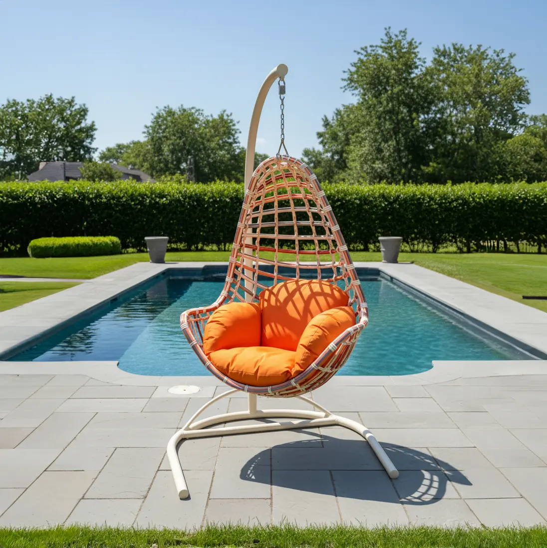 Orange Single-Seat Rattan Hanging Swing Chair for Patio & Outdoor