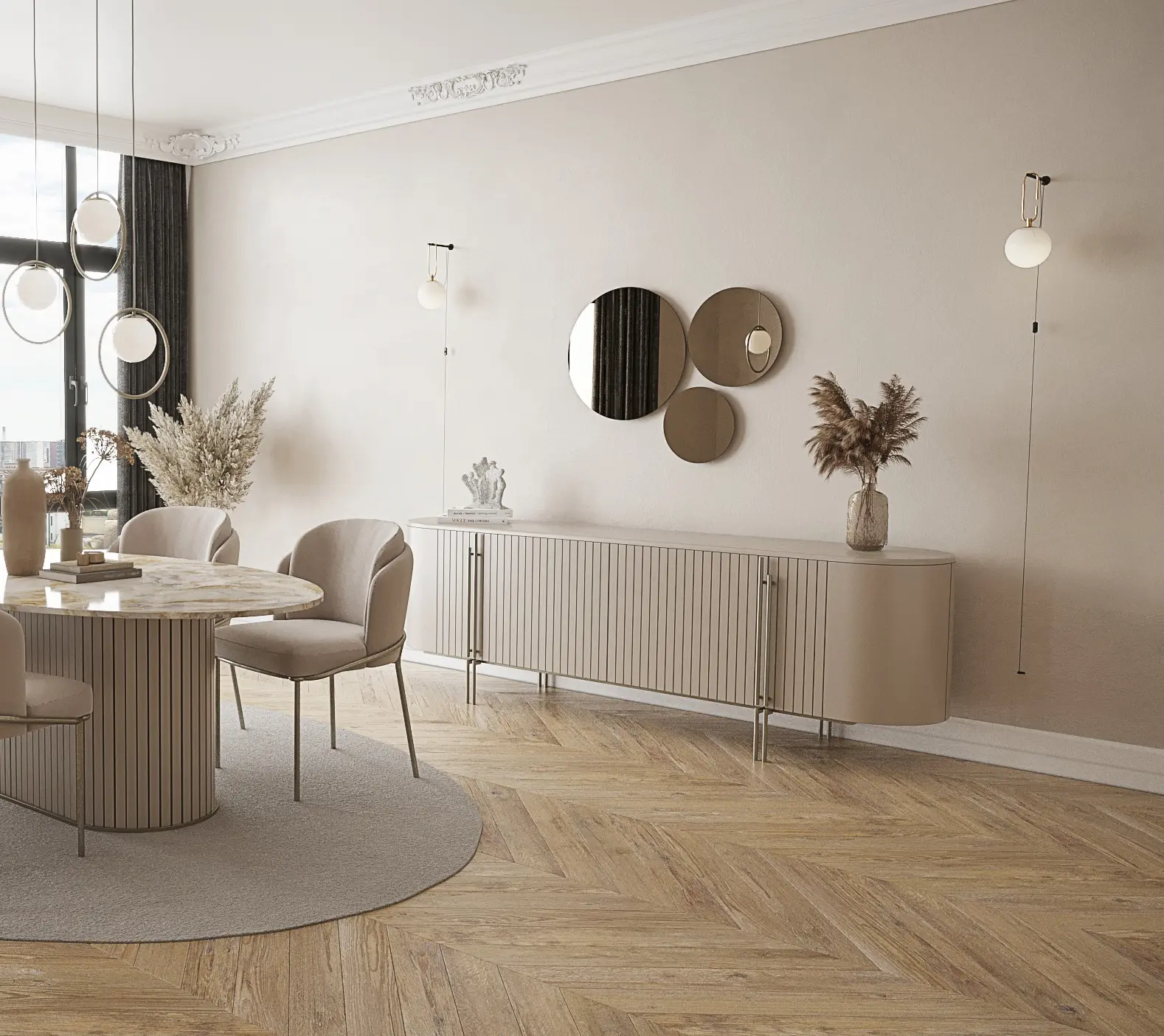 Blush Console Table with Mirror Set