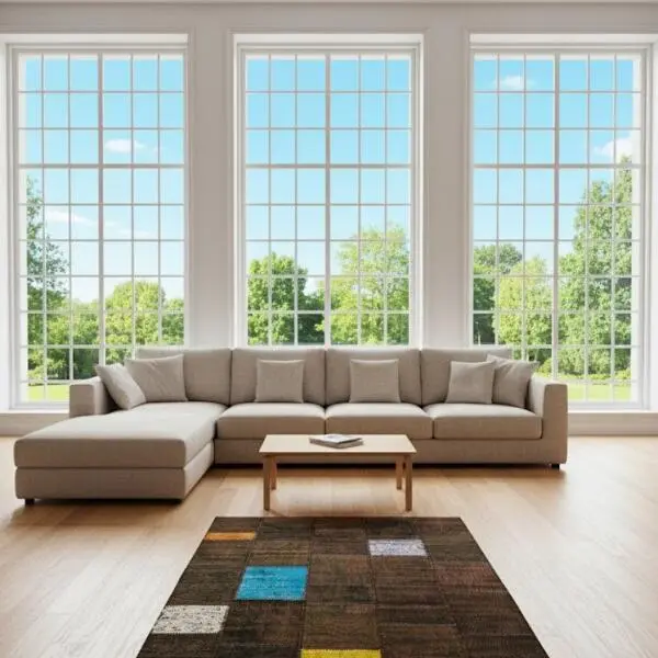 Brown Patchwork Rug – Modern Multicolor Accent Carpet