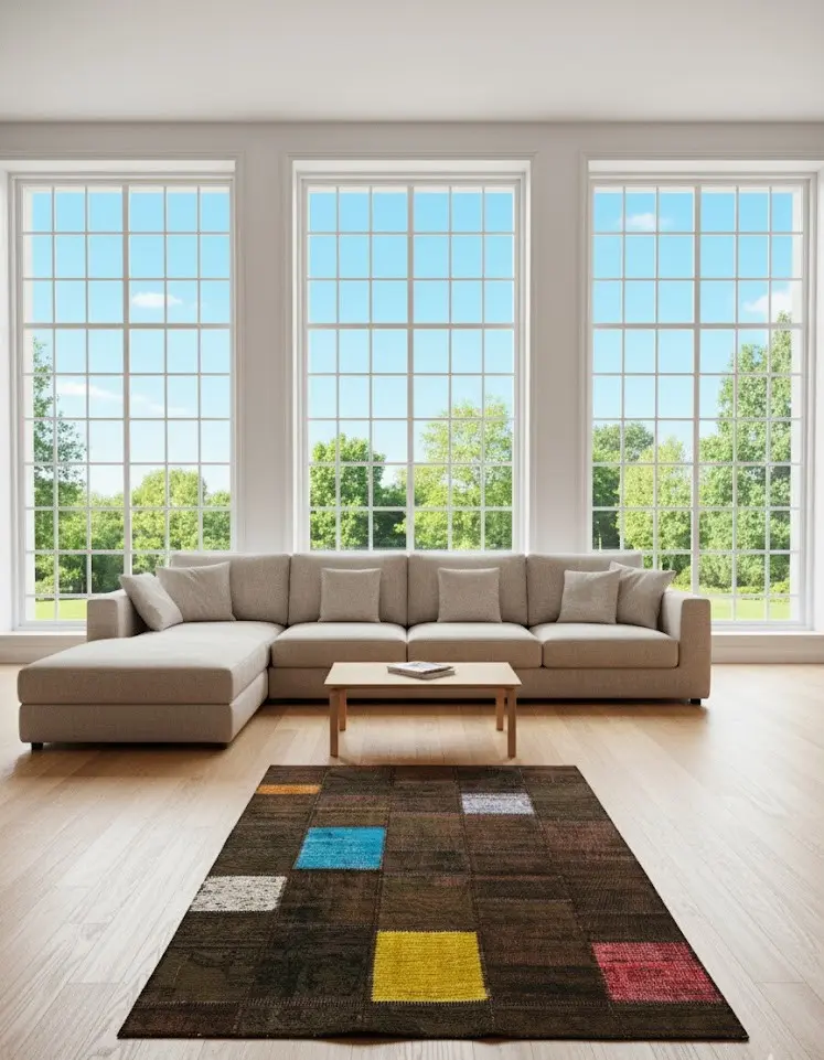 Brown Patchwork Rug – Modern Multicolor Accent Carpet