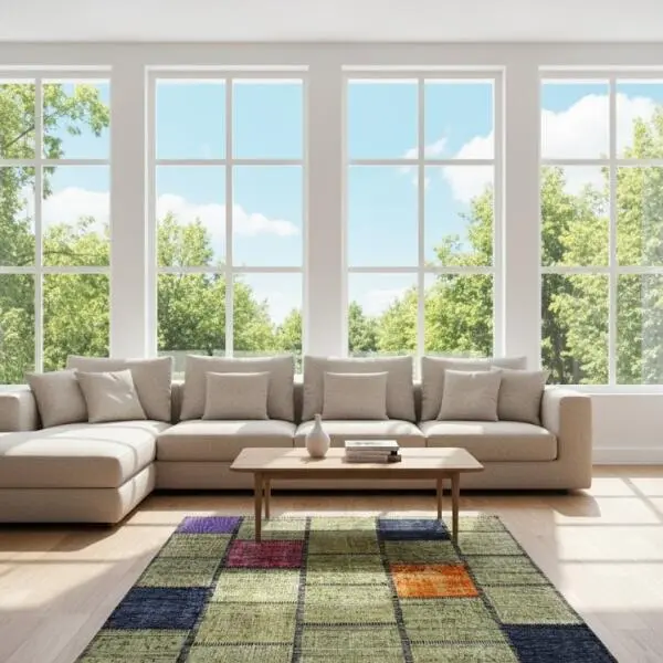 Colorful Patchwork Area Rug – Modern Bohemian Multicolor Design