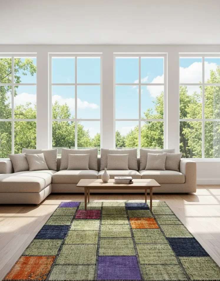 Colorful Patchwork Area Rug – Modern Bohemian Multicolor Design