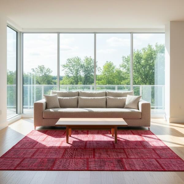 Crimson Grid – Modern Red Patchwork Rug