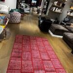 Crimson Grid – Modern Red Patchwork Rug