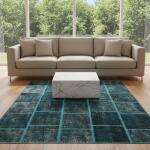 Deep Blue Patchwork Rug – Modern Teal Stitched Design
