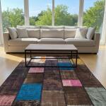 Earthline Patchwork Rug – Handmade Dark Brown with Color Highlights