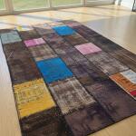 Earthline Patchwork Rug – Handmade Dark Brown with Color Highlights