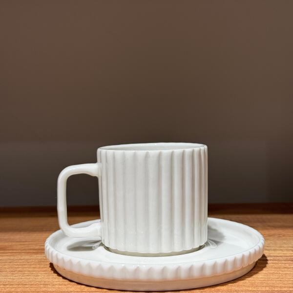 Elif Plain Ribbed White Porcelain Coffee Cup Set 12pc
