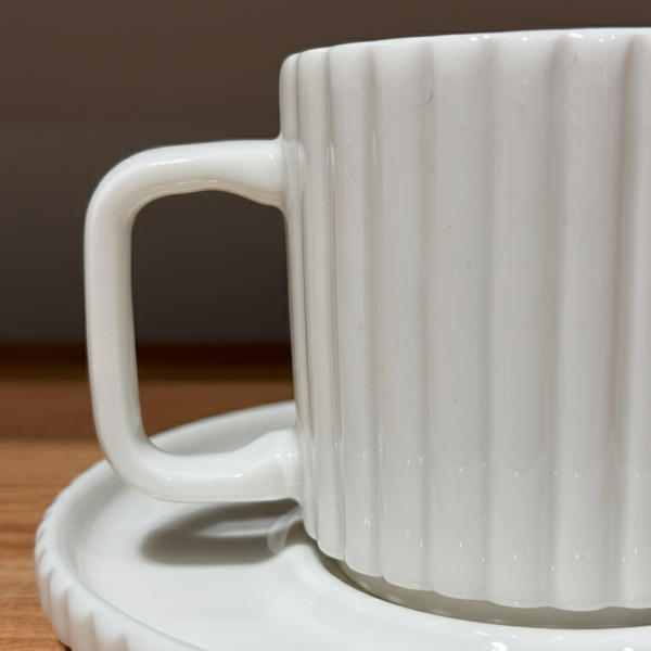 Elif Plain Ribbed White Porcelain Coffee Cup Set 12pc