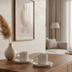 Elif Plain Ribbed White Porcelain Coffee Cup Set 12pc