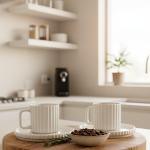 Elif Plain Ribbed White Porcelain Coffee Cup Set 12pc