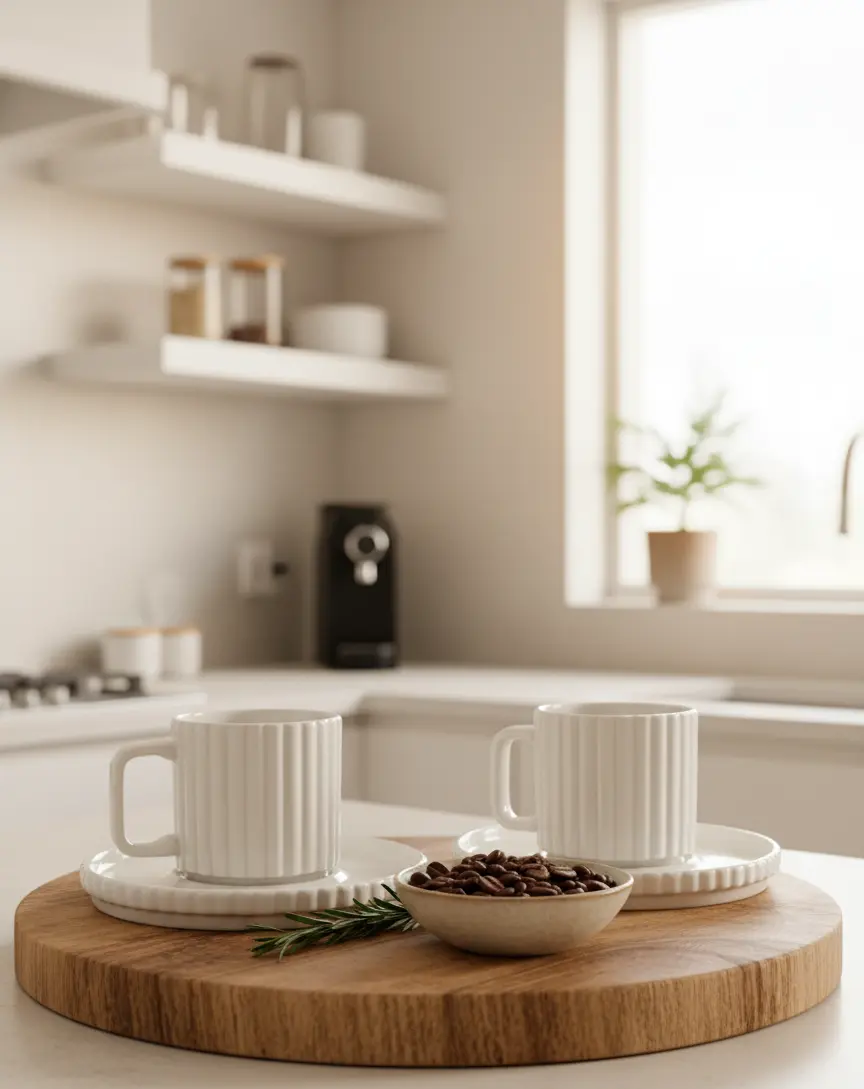 Elif Plain Ribbed White Porcelain Coffee Cup Set 12pc