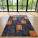 Ember Noir Rug – Handwoven Black & Orange Patchwork Vintage Carpet