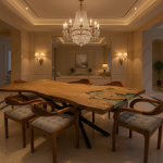 Ferozzi Handmade Epoxy Walnut Dining Table  Live Edge Solid Wood Table with Artistic Epoxy Detailing