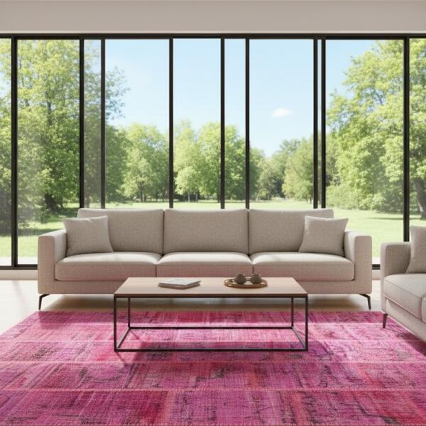 Fuchsia Bloom Rug – Handmade Vibrant Pink Vintage Carpet
