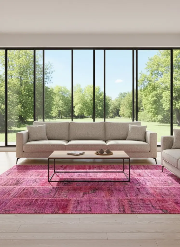 Fuchsia Bloom Rug – Handmade Vibrant Pink Vintage Carpet