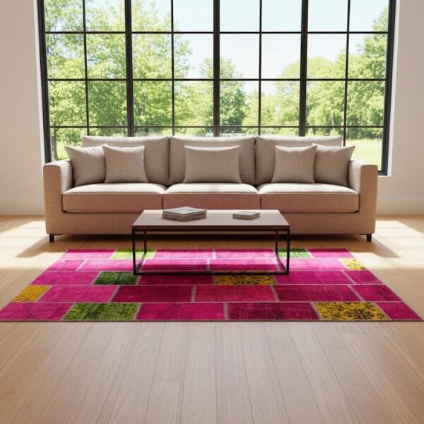 Fuchsia Bloom – Vibrant Patchwork Area Rug