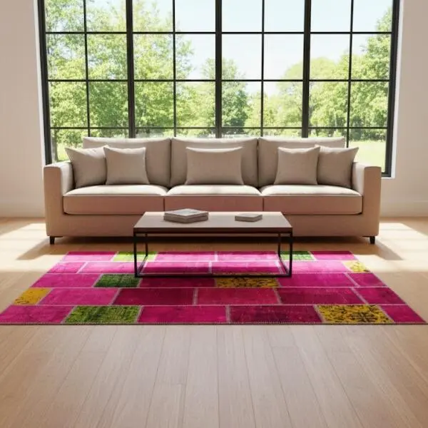 Fuchsia Bloom – Vibrant Patchwork Area Rug