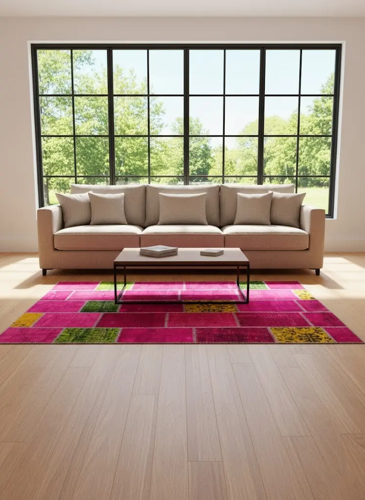 Fuchsia Bloom – Vibrant Patchwork Area Rug