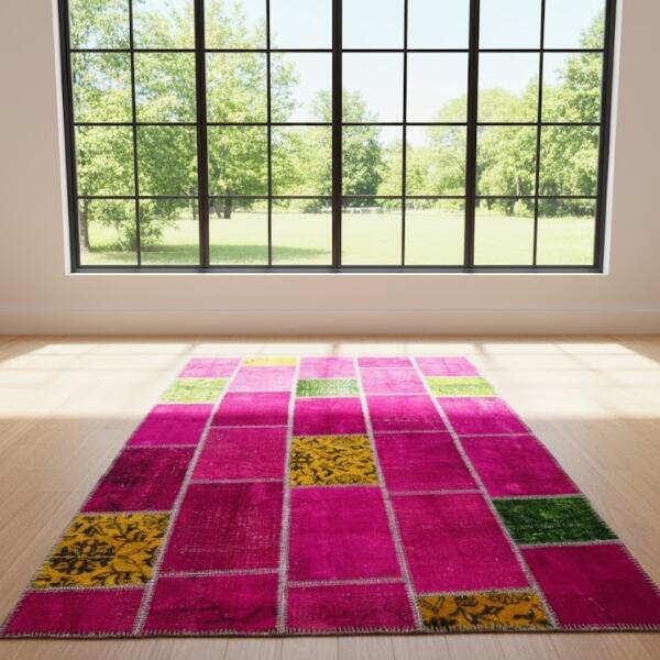Fuchsia Bloom – Vibrant Patchwork Area Rug