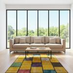 Golden Mosaic Rug – Yellow Patchwork Handmade Vintage Carpet