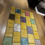 Golden Mosaic Rug – Yellow Patchwork Handmade Vintage Carpet