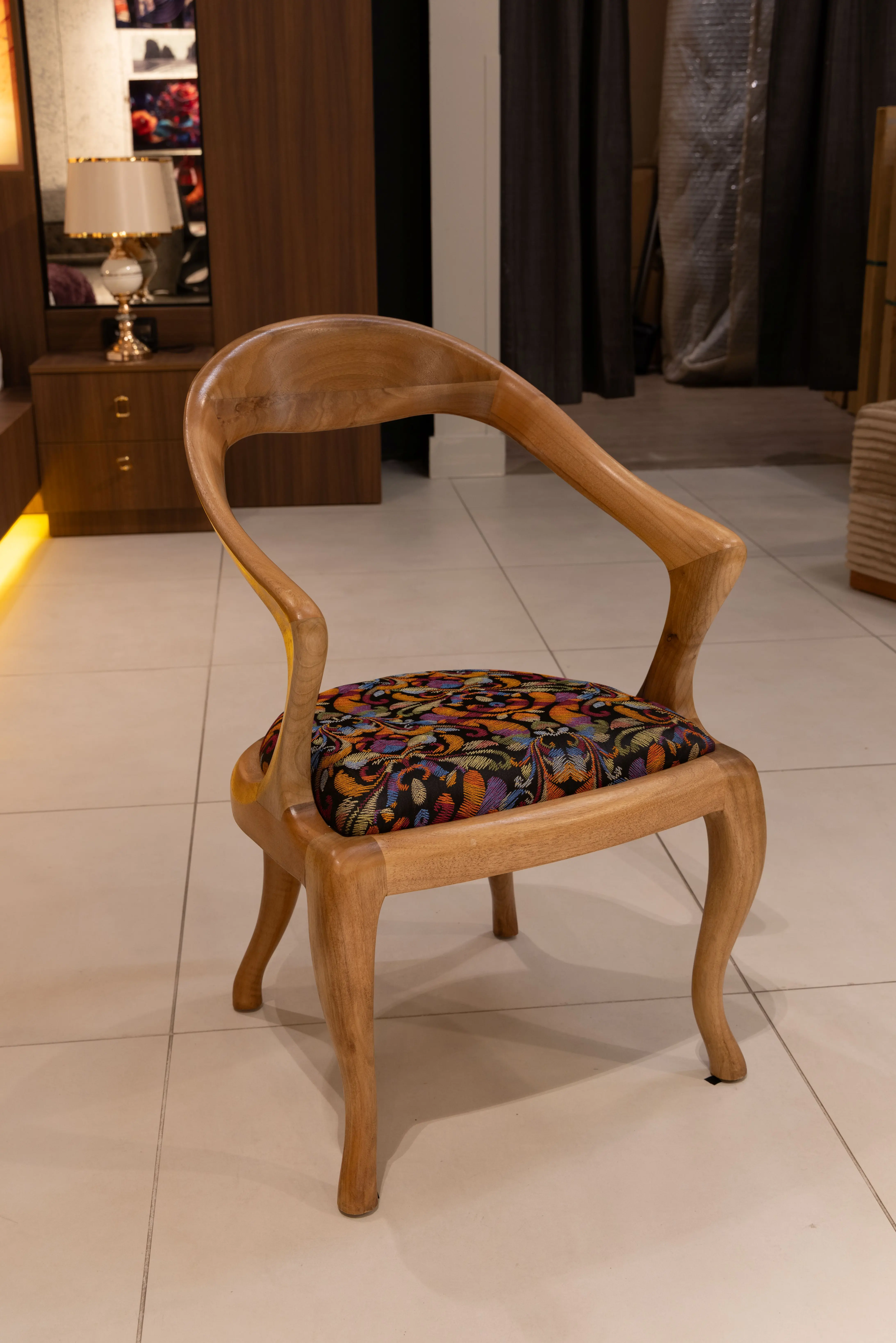 Handmade Solid Wood chair with Orante Up Holstered Seat