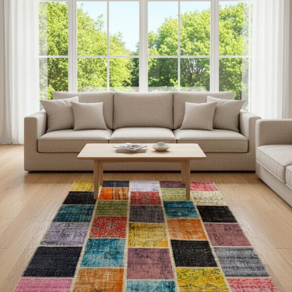 Kaleidoscope Patchwork Rug – Handmade Multicolor Vintage Carpet