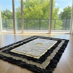 Luxury Black & Gold Greek Key Fur Area Rug