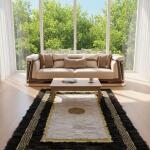 Luxury Black & Gold Greek Key Fur Area Rug
