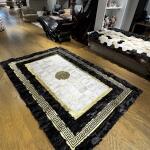 Luxury Black & Gold Greek Key Fur Area Rug