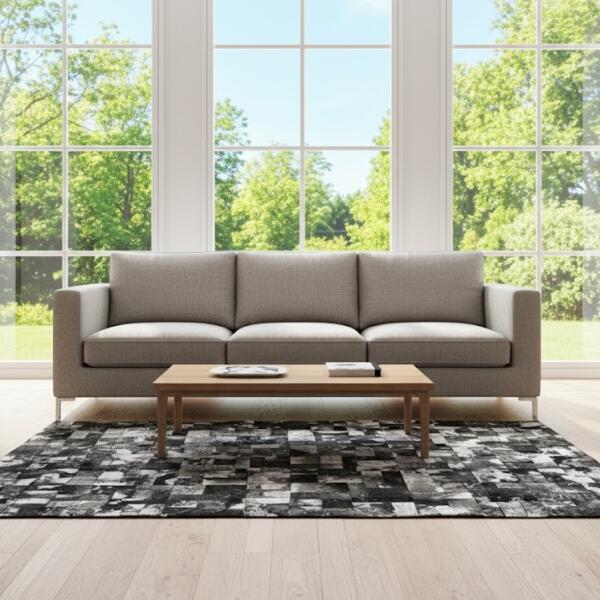 Luxury Black & Silver Cowhide Rug