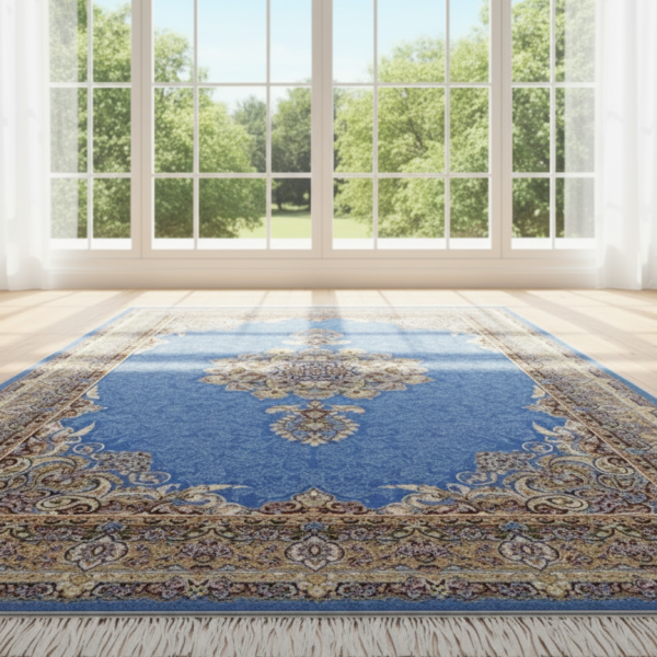 Luxury Blue Persian Style Area Rug – Traditional Medallion Design