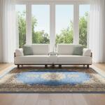 Luxury Blue Persian Style Area Rug – Traditional Medallion Design