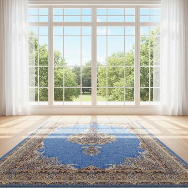Luxury Blue Persian Style Area Rug – Traditional Medallion Design