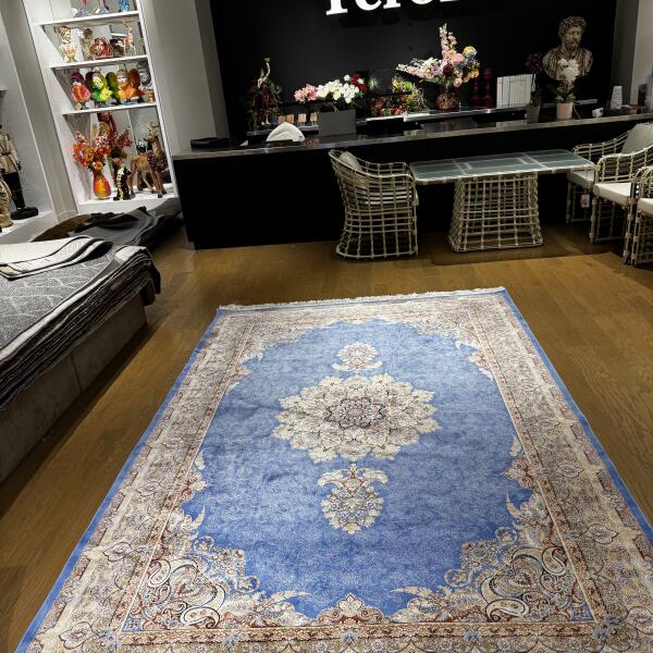 Luxury Blue Persian Style Area Rug – Traditional Medallion Design