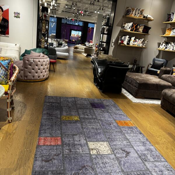 Midnight Mosaic Patchwork Rug – Handmade Blue Rug with Color Accents