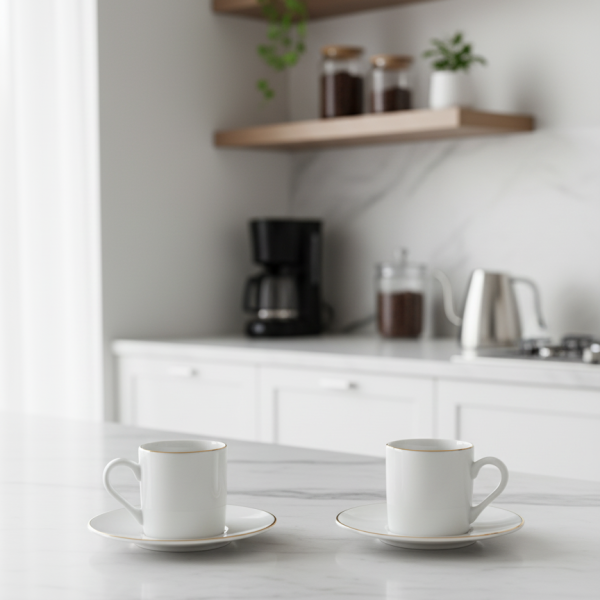 Miray Digital Porcelain Espresso Set with Gold Detailing 12 Pc