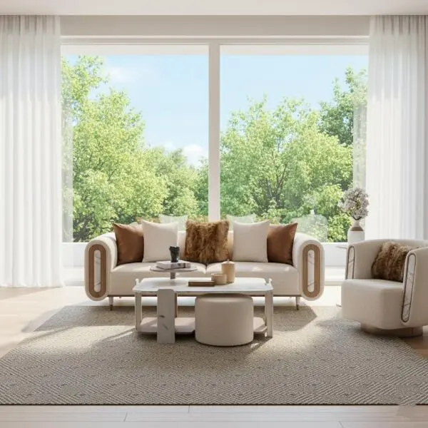 Modern Diamond Pattern Area Rug – Neutral Beige & Gray Scandinavian Design