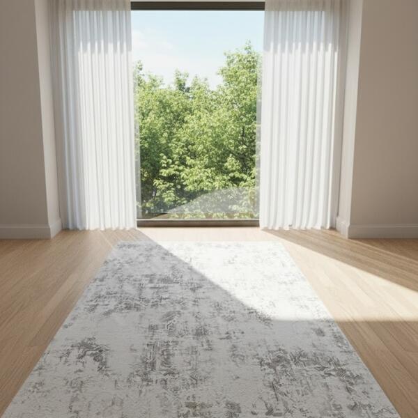 Modern Distressed Area Rug – Ivory, Gray & Beige Vintage Pattern