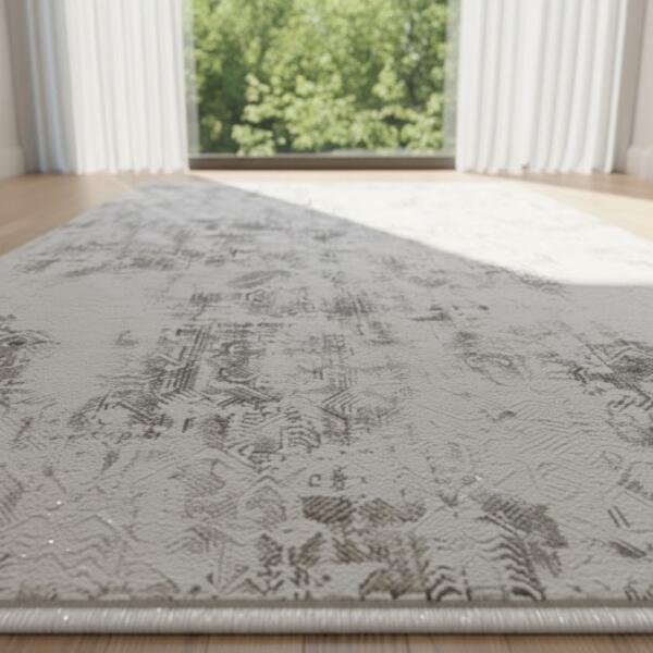Modern Distressed Area Rug – Ivory, Gray & Beige Vintage Pattern