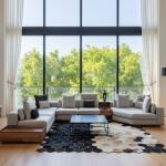 Modern Hexagon Patchwork Cowhide Rug – Black, Beige & Cream