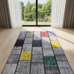 Modern Patchwork Area Rug – Gray Base with Multicolor Blocks