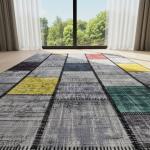 Modern Patchwork Area Rug – Gray Base with Multicolor Blocks