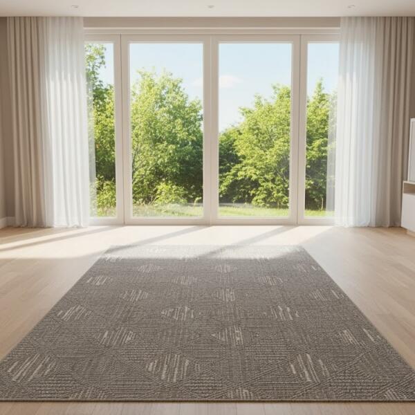 Modern Taupe Geometric Area Rug – Neutral Boho Style
